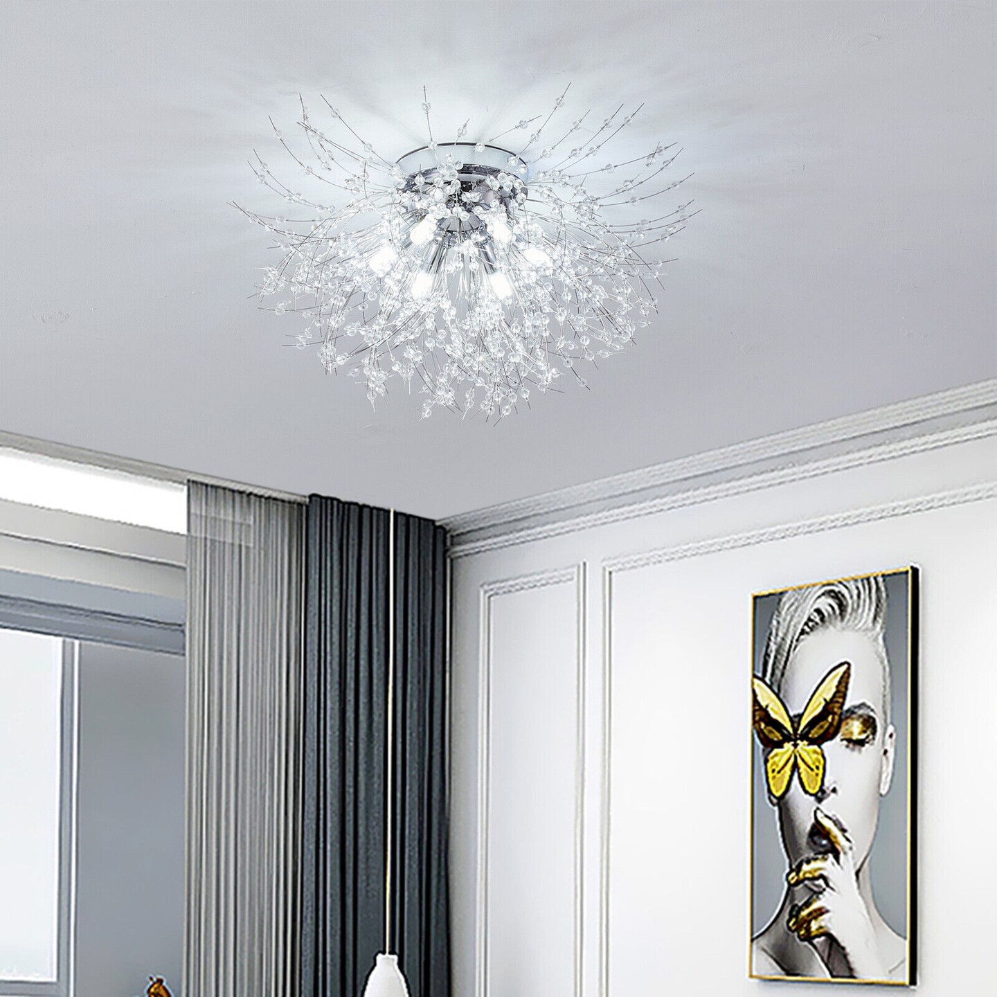 Kitcheniva Modern Crystal Fireworks Flush Mount Light Chandelier