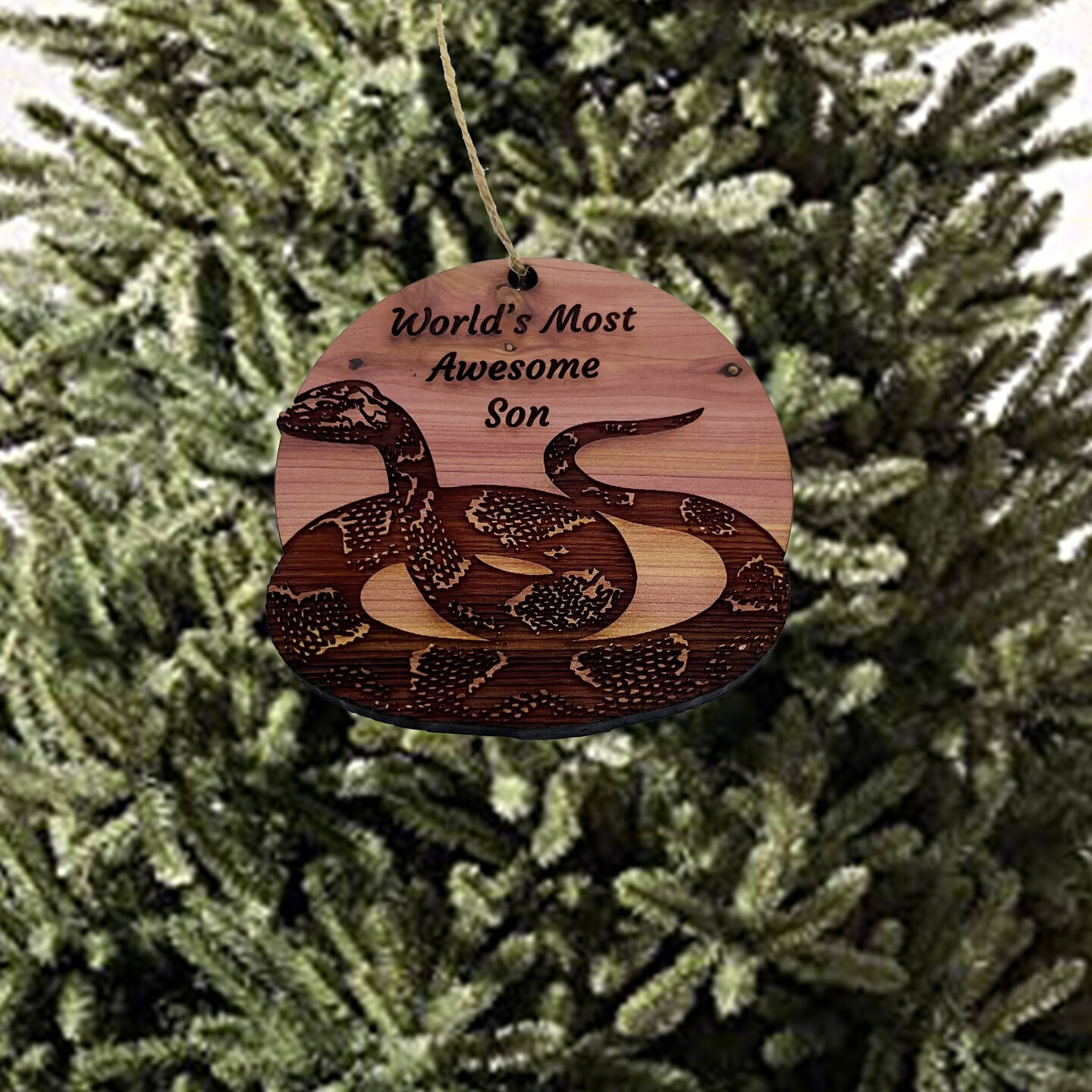 Worlds Most Awesome Son Snake - Cedar Ornament Worlds Most Awesome Son Snake - Cedar Ornament