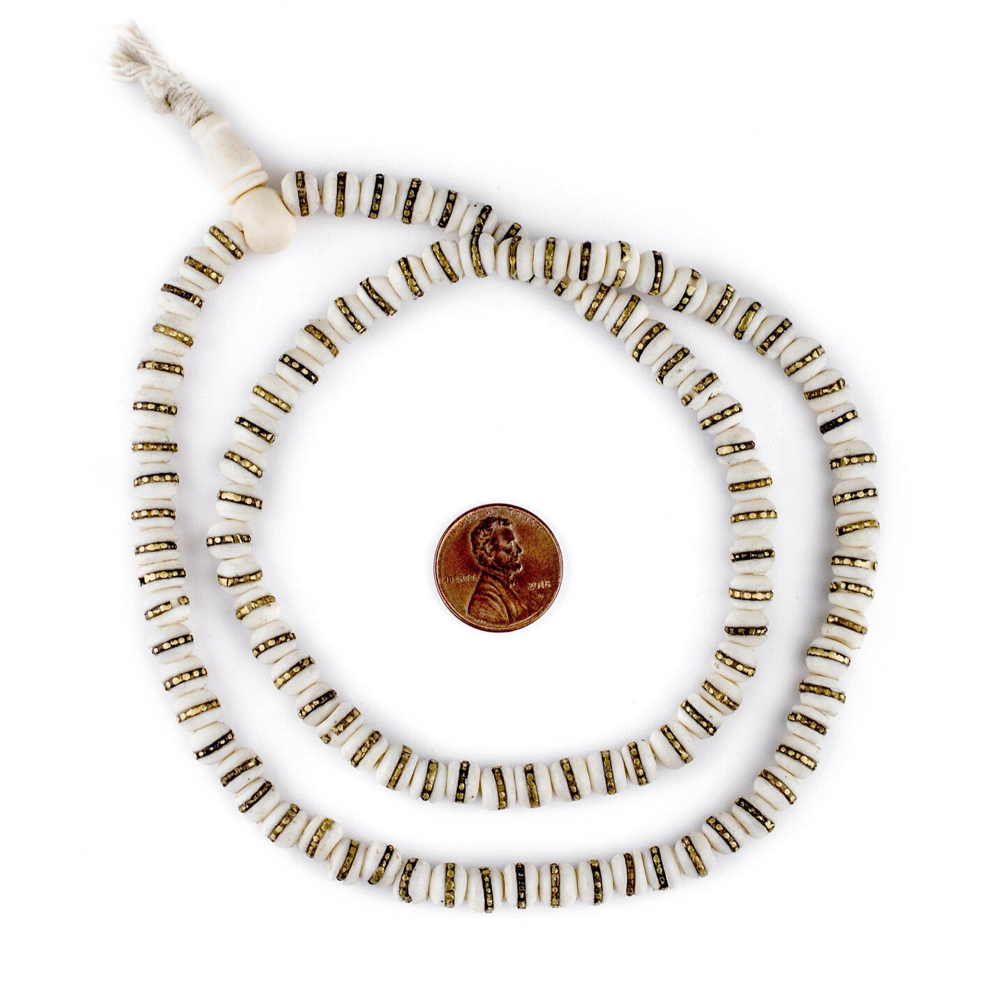 TheBeadChest Brass-Inlaid White Bone Mala Beads (6mm): Nepal Spacers Buddhist Tibetan Prayer Beads