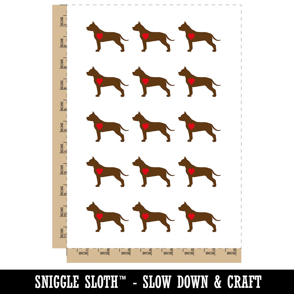 American Staffordshire Terrier Amstaff Dog with Heart Temporary Tattoo Water Resistant Body Art Set Collection (1 Sheet)