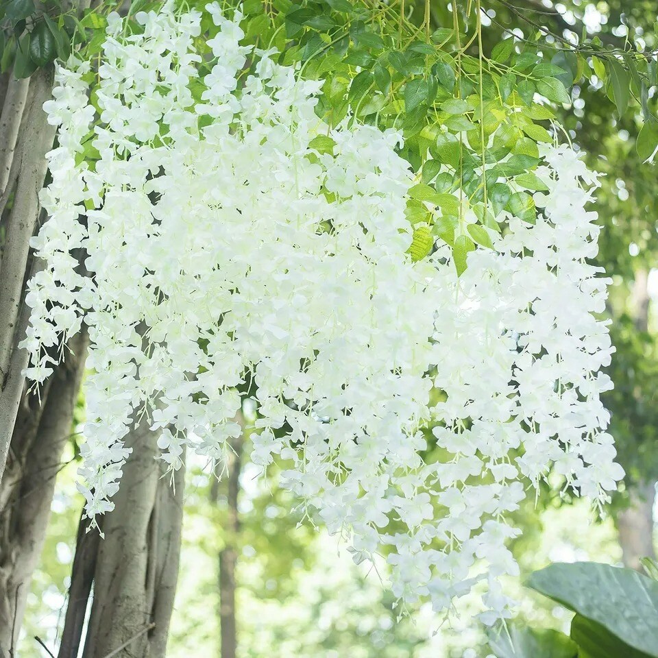 12pcs Artificial Wisteria Vine Garland Fake Flower Plants Garden Hanging Decor