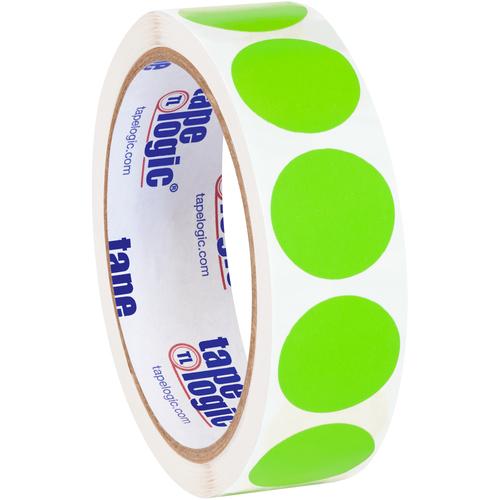 Tape Logic Inventory Circle Labels, 1&#x22;, Fluorescent Green, 500/Roll