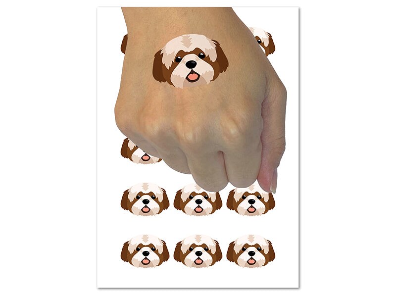 Shaggy Shih Tzu Dog Head Temporary Tattoo Water Resistant Fake Body Art Set Collection (1 Sheet)