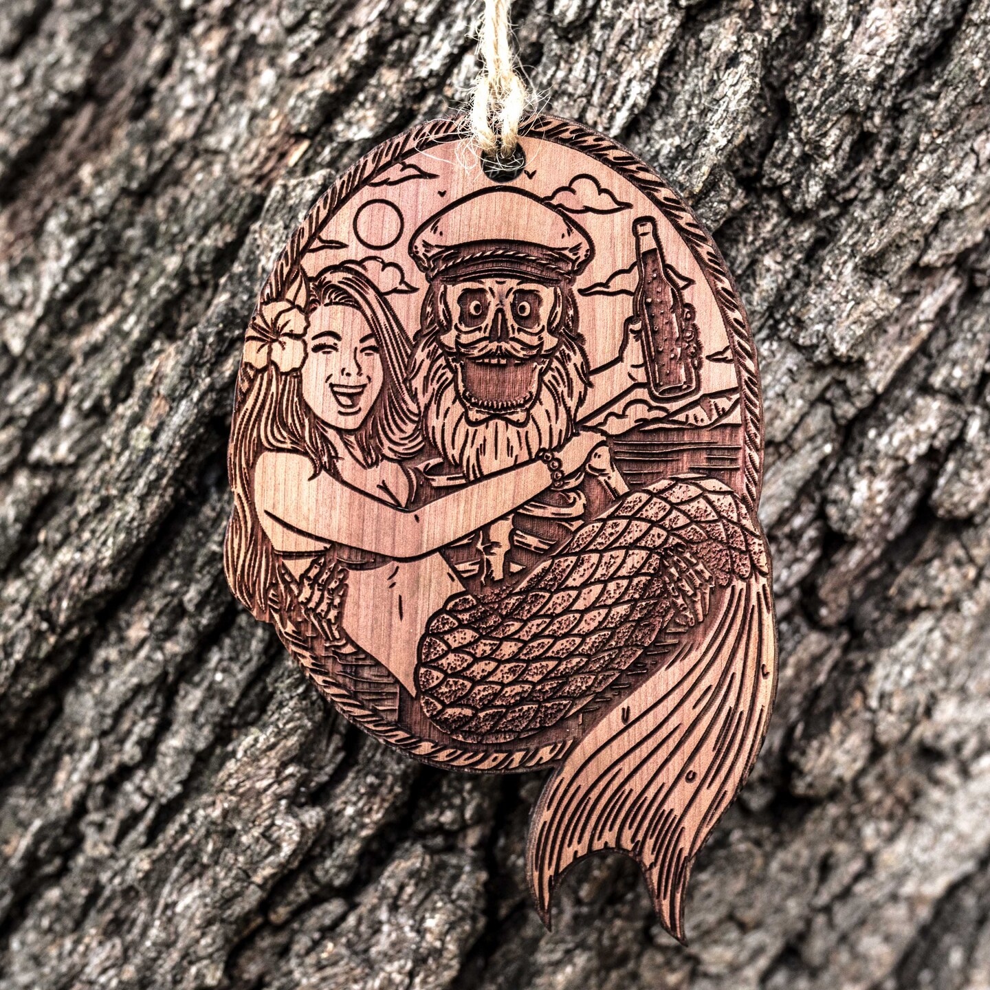 Ornament - Mermaid - Raw Wood 3x3in Ornament - Mermaid - Raw Wood 3x3in