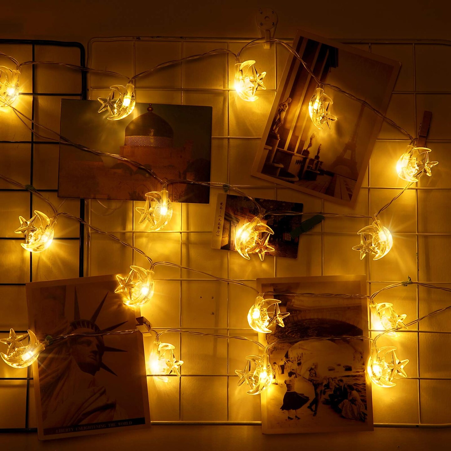 Moon Star String Lights for Eid Decorations, 6.6 ft 20 LEDs Ramadan Festival Lights, Fairy String Lights Battery Operated Indoor Outdoor, Warm White