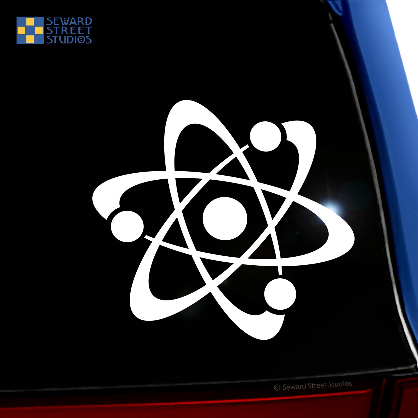 White Atom Symbol Reflective Decal, Atomic Motorcycle Helmet