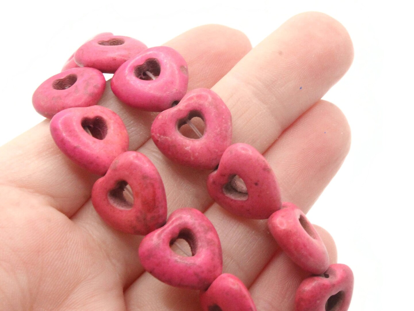 27 15mm Pink Dyed Synthetic Turquoise Stone Puffed Love Heart Beads Love Heart Beads