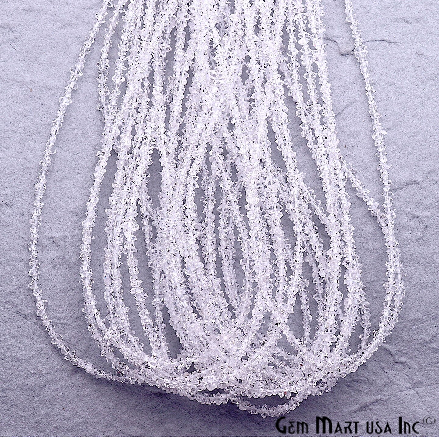 Herkimer Diamond Rough Beads, 12.5 Inch Gemstone Strand, Drilled Strung Briolette Beads, Free Form, 3-4mm, GemMartUSA (DRDH-70002)