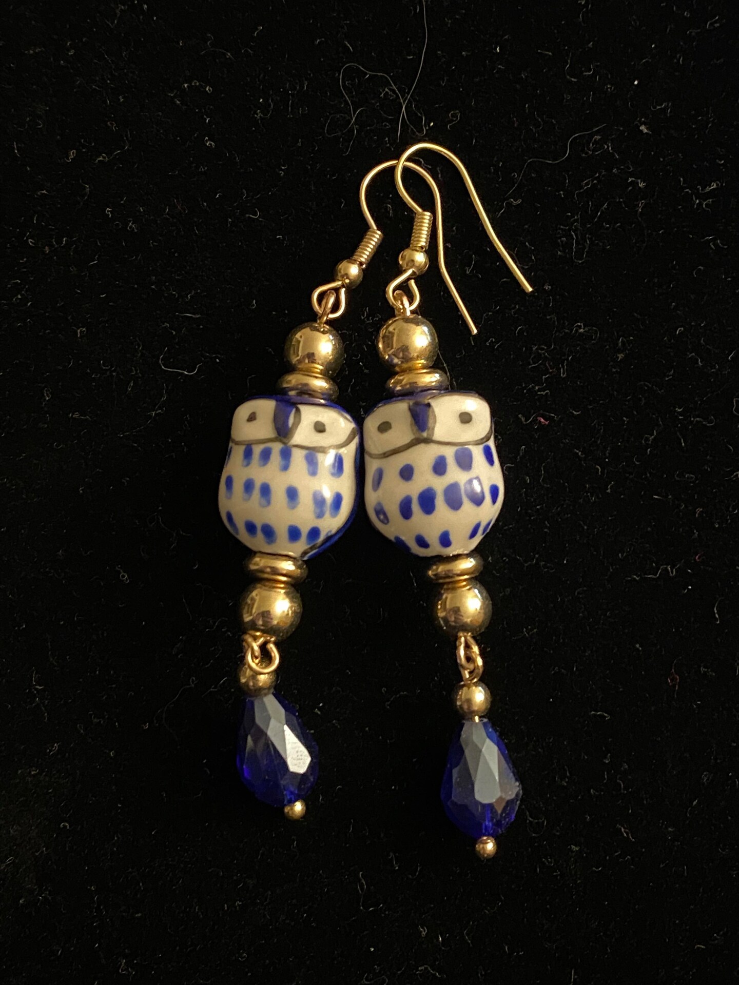 Blue and white ceramic owl drop earrings MakerPlace by Michaels