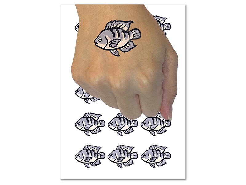 Tilapia Fish Fishing Temporary Tattoo Water Resistant Fake Body Art Set Collection (1 Sheet)