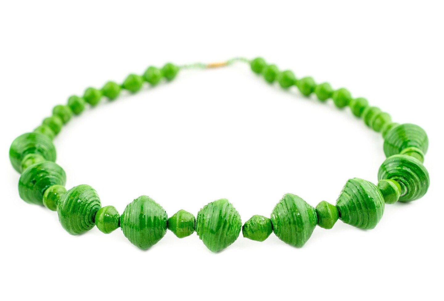 Recycled Paper Bead Necklace from Uganda - Fair Trade African Woman&#x27;s Jewelry - Necklace with Clasp (Green)
