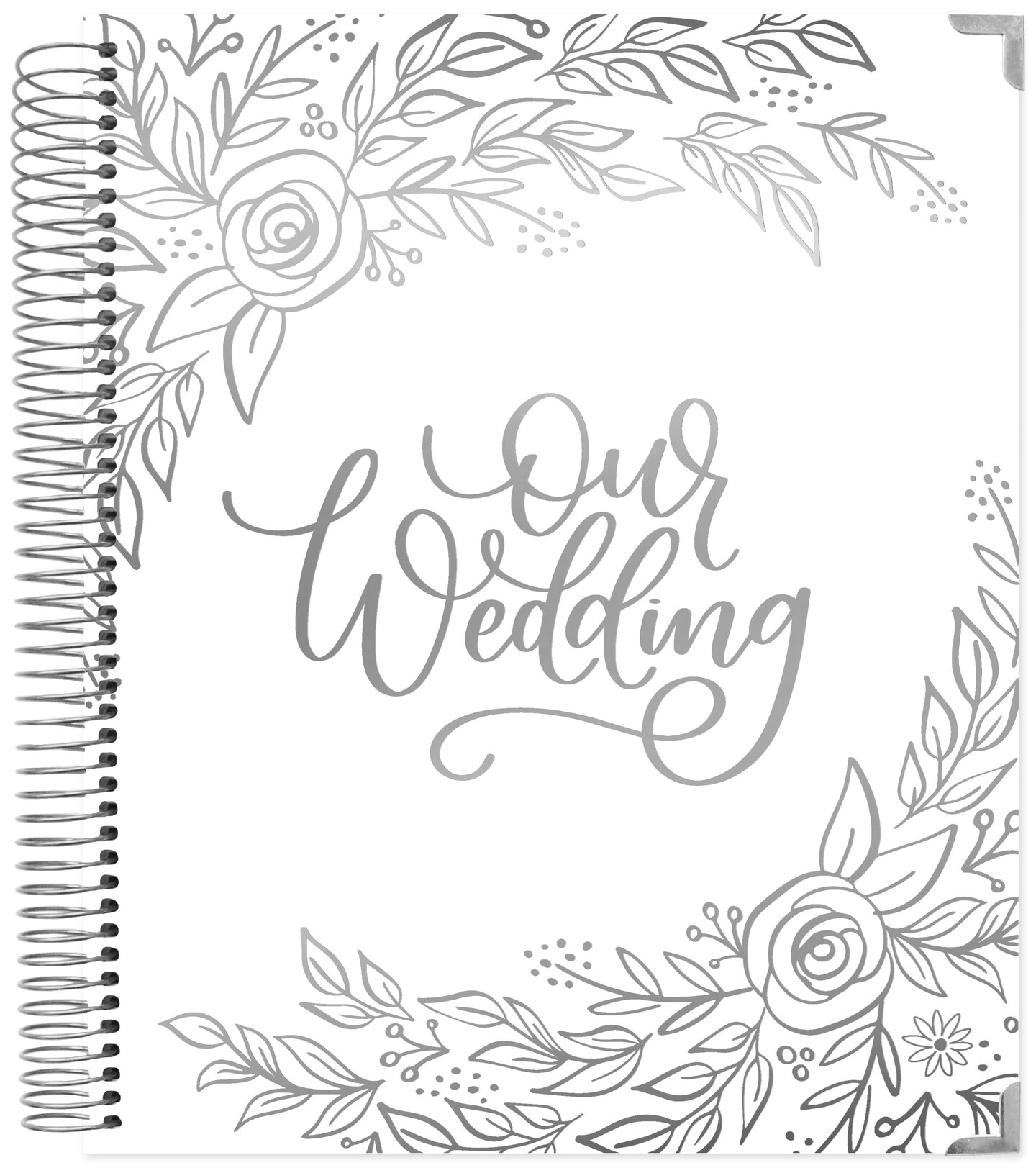 bloom daily planners Wedding Planner &#x26; Calendar, 9&#x22; x 11&#x22;, Silver Floral