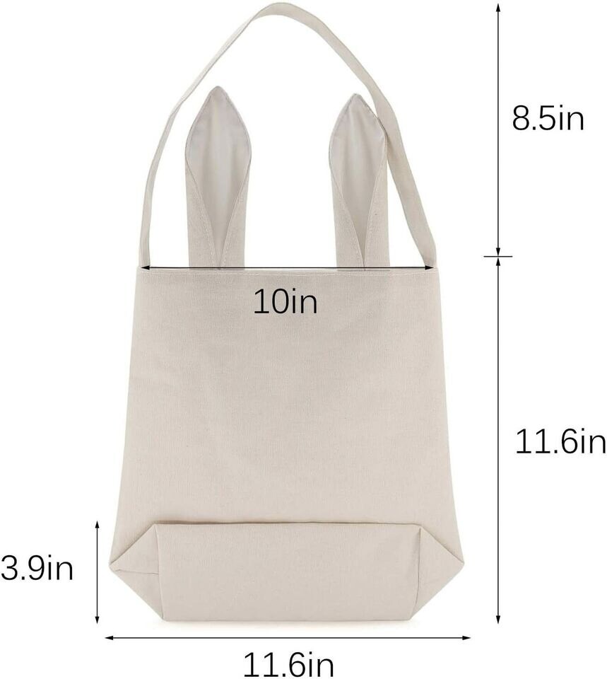 Easter Bunny Ear Bag & Basket, Dual Layer Canvas Bag for Easter Egg Hunt Basket