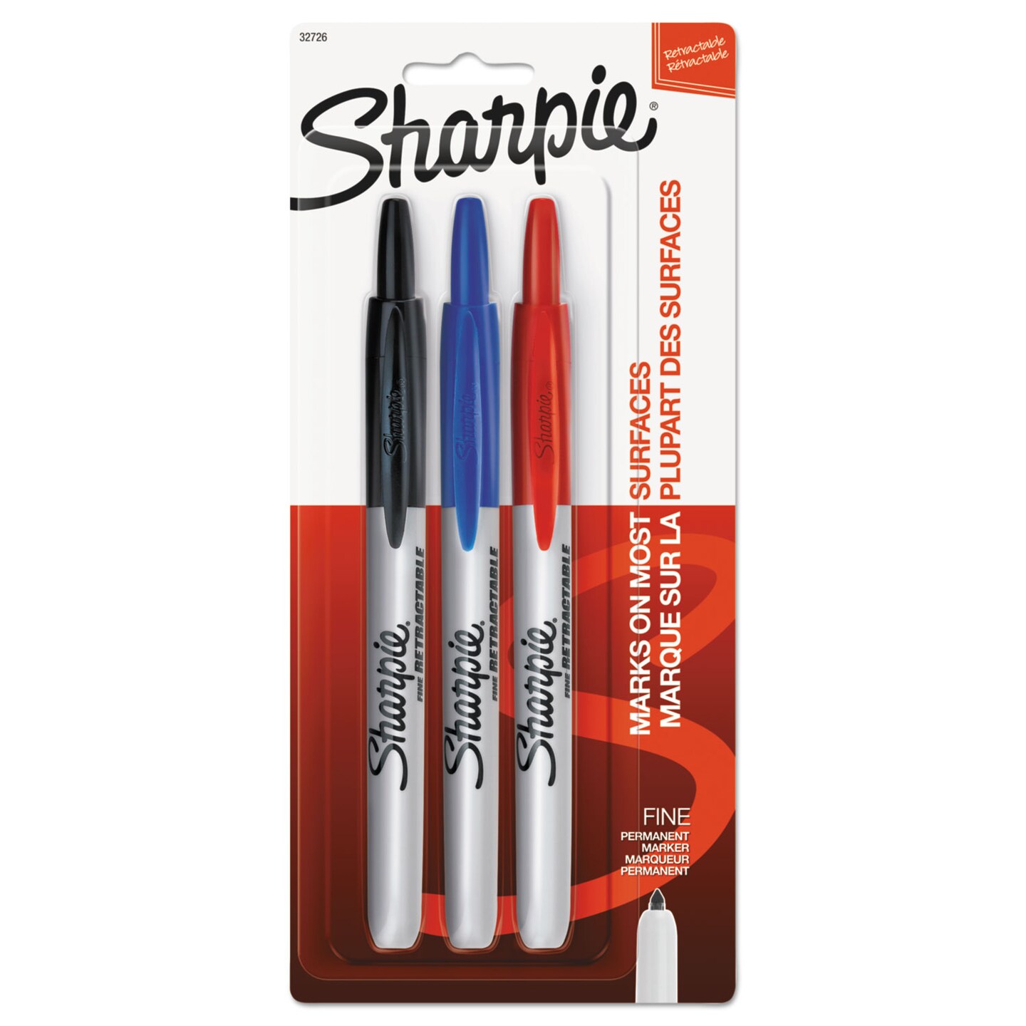 Sharpie Retractable Permanent Markers, Fine Point, Assorted, 3/Set