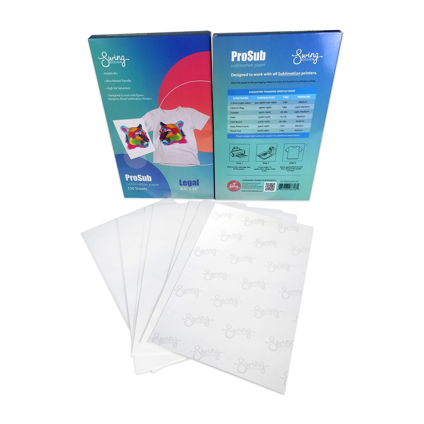 ProSub Premium Sublimation Heat Transfer Paper 8.5&#x22; x 14&#x22; for Epson, Sawgrass - 150 Sheets