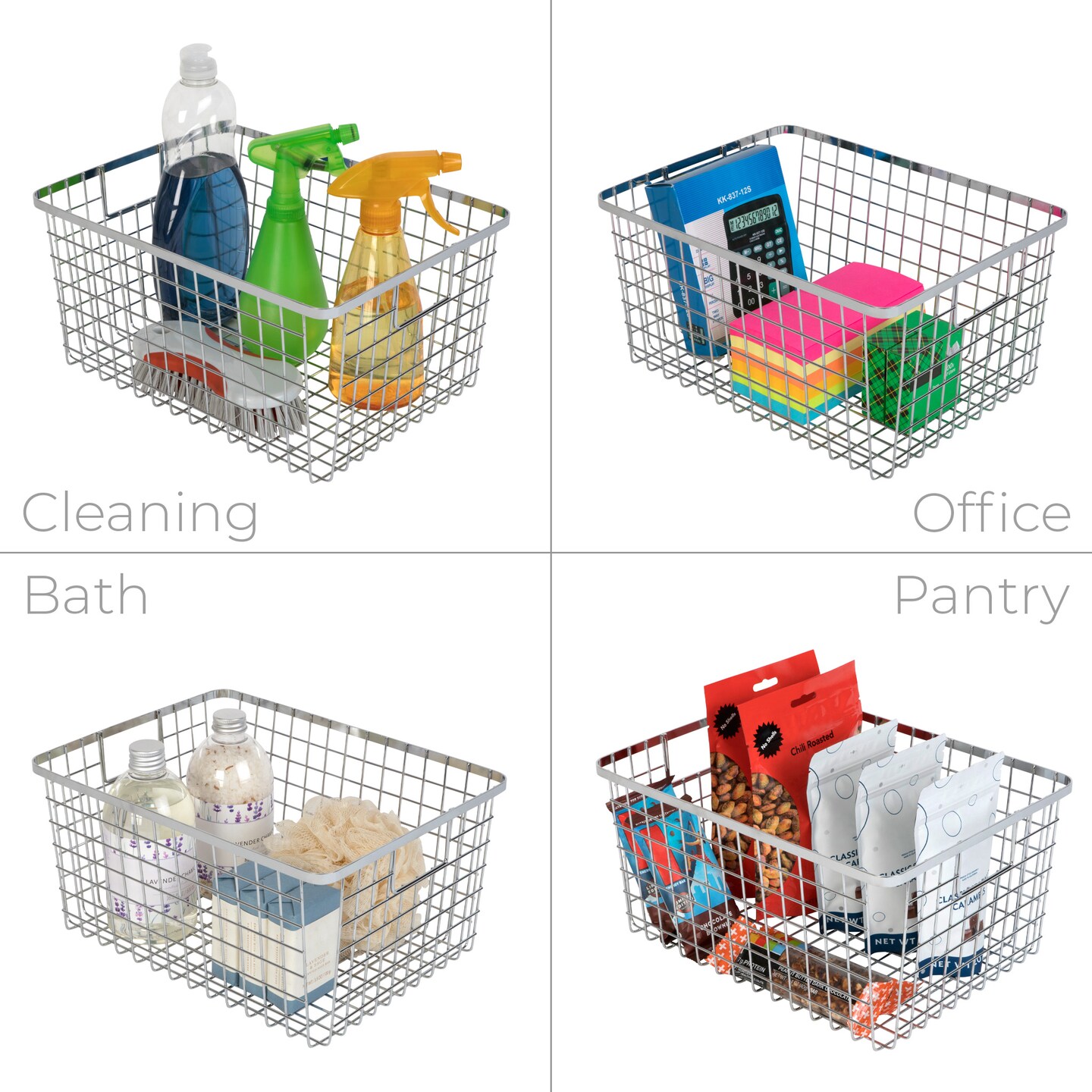 Smart Design Nestable Basket Organizer with Handles - Steel - 9 x 12 x 6 - Chrome- Set of 4