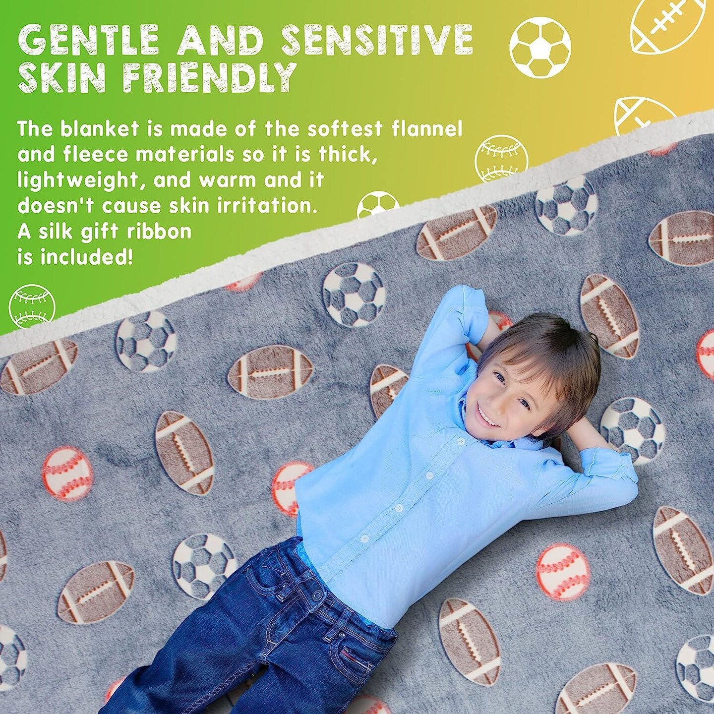 Glow in the Dark Football Blanket for Boys: 50 x 60 Inch Blue Glow in the Dark Throw Blanket with 6 Hours Bright Glow