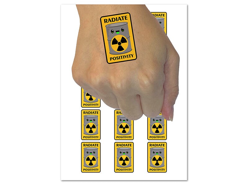 Radiate Positivity Radioactive Material Barrel Temporary Tattoo Water Resistant Fake Body Art Set Collection (1 Sheet)