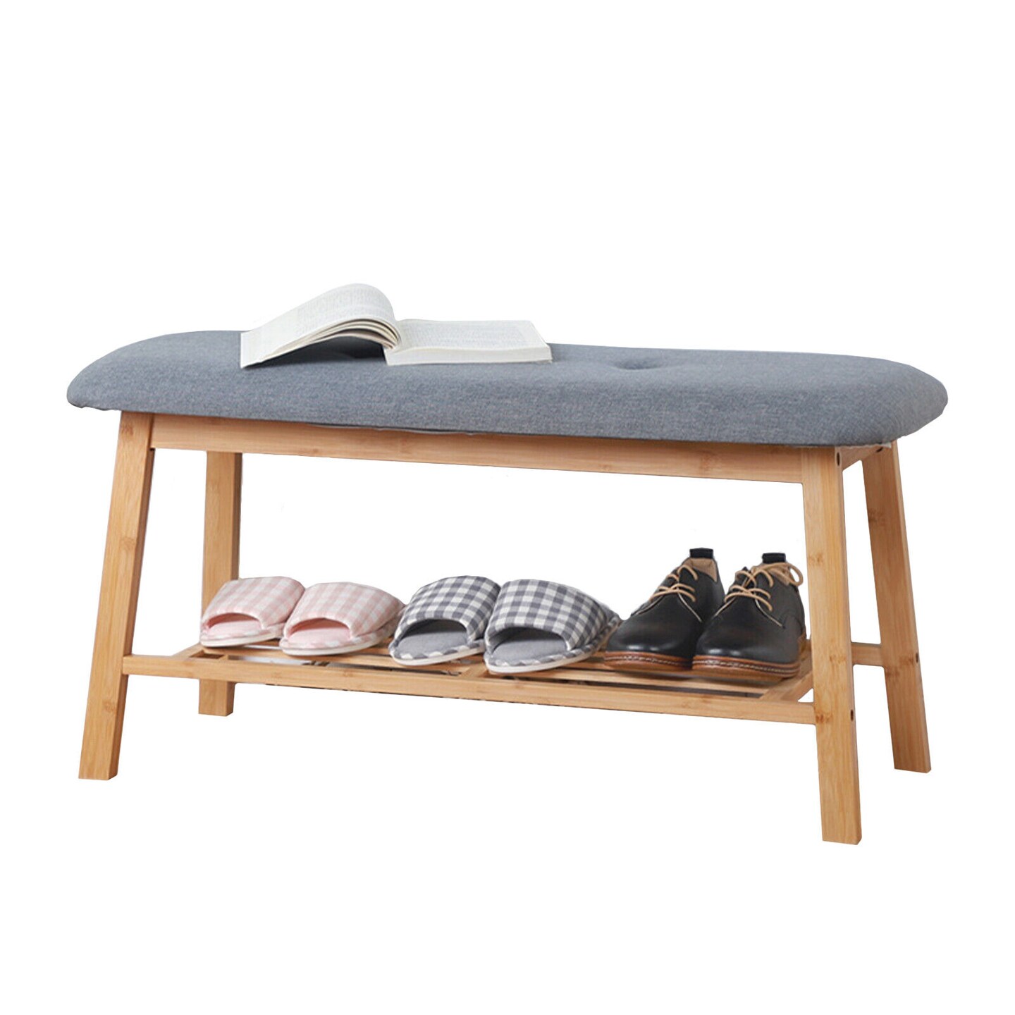 Kitcheniva 2 Tier Bamboo Shoe Rack Bench