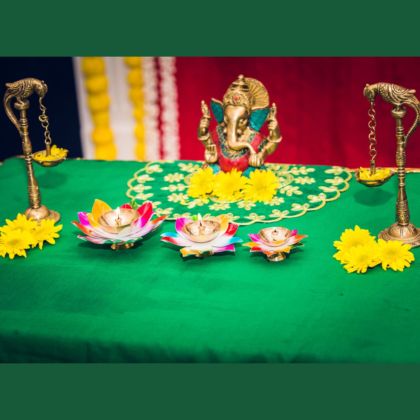 Multicolor Lotus Brass Diya &#x2013; Indian Craft Oil Lamp for Puja, Ideal Pooja Gift, Diwali Home Decoration, Mandir Temple Akhand Diya, Traditional Deepawali Return Gifts, Puja Articles