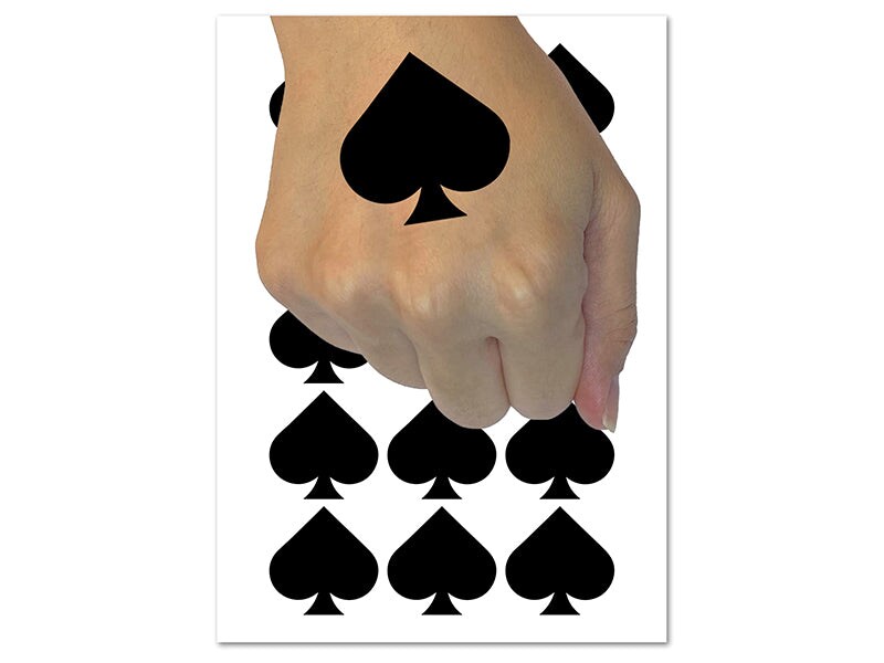 Card Suit Spades Temporary Tattoo Water Resistant Fake Body Art Set Collection (1 Sheet)