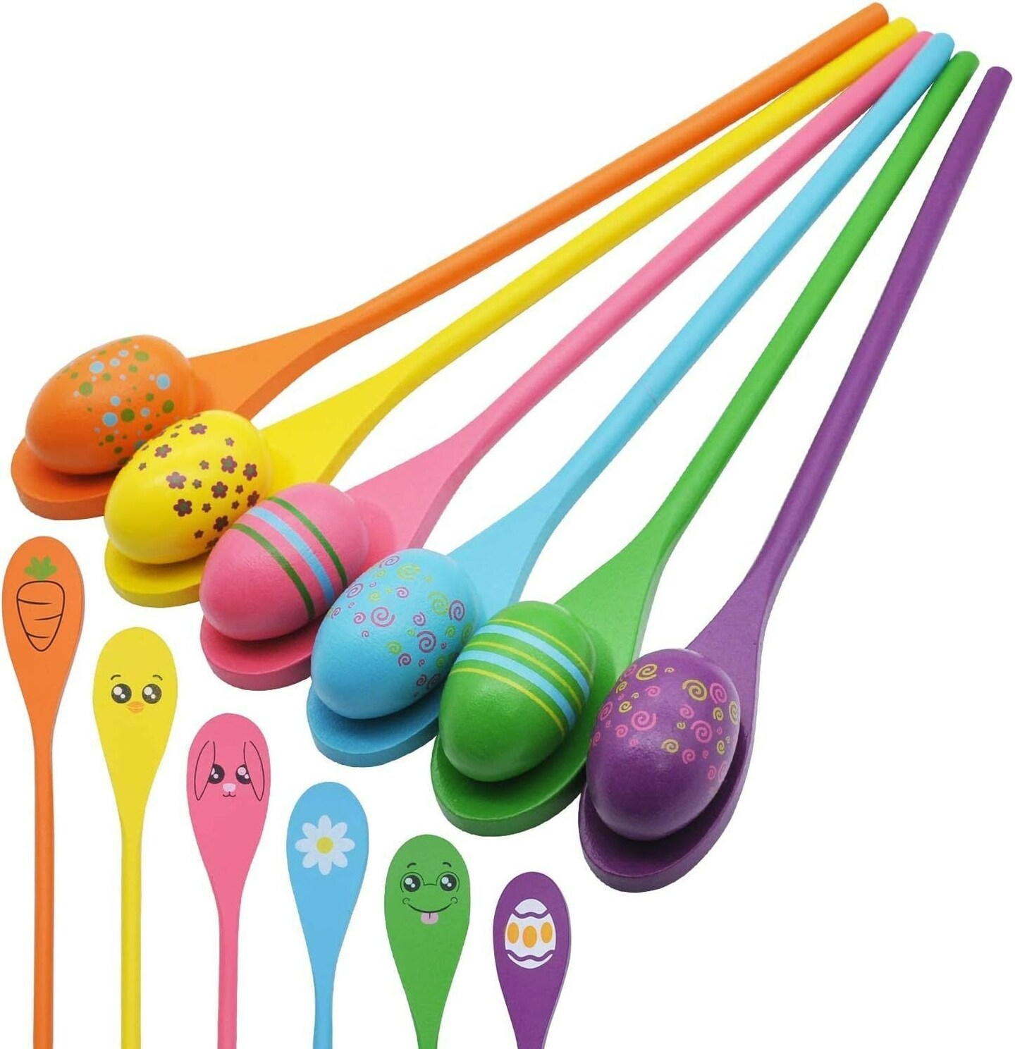 Easter Egg and Spoon Race Game Set 6 Eyeballs and Spoons with Assorted Colors