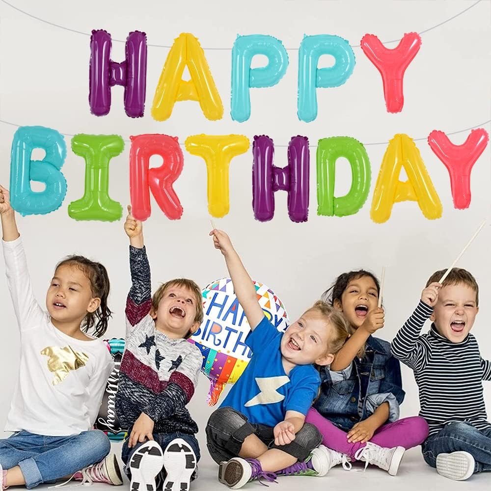 Colorful Celebrations: 16-Inch Mylar Foil Happy Birthday Balloons Banner - Eco-Friendly Decor for All Ages!