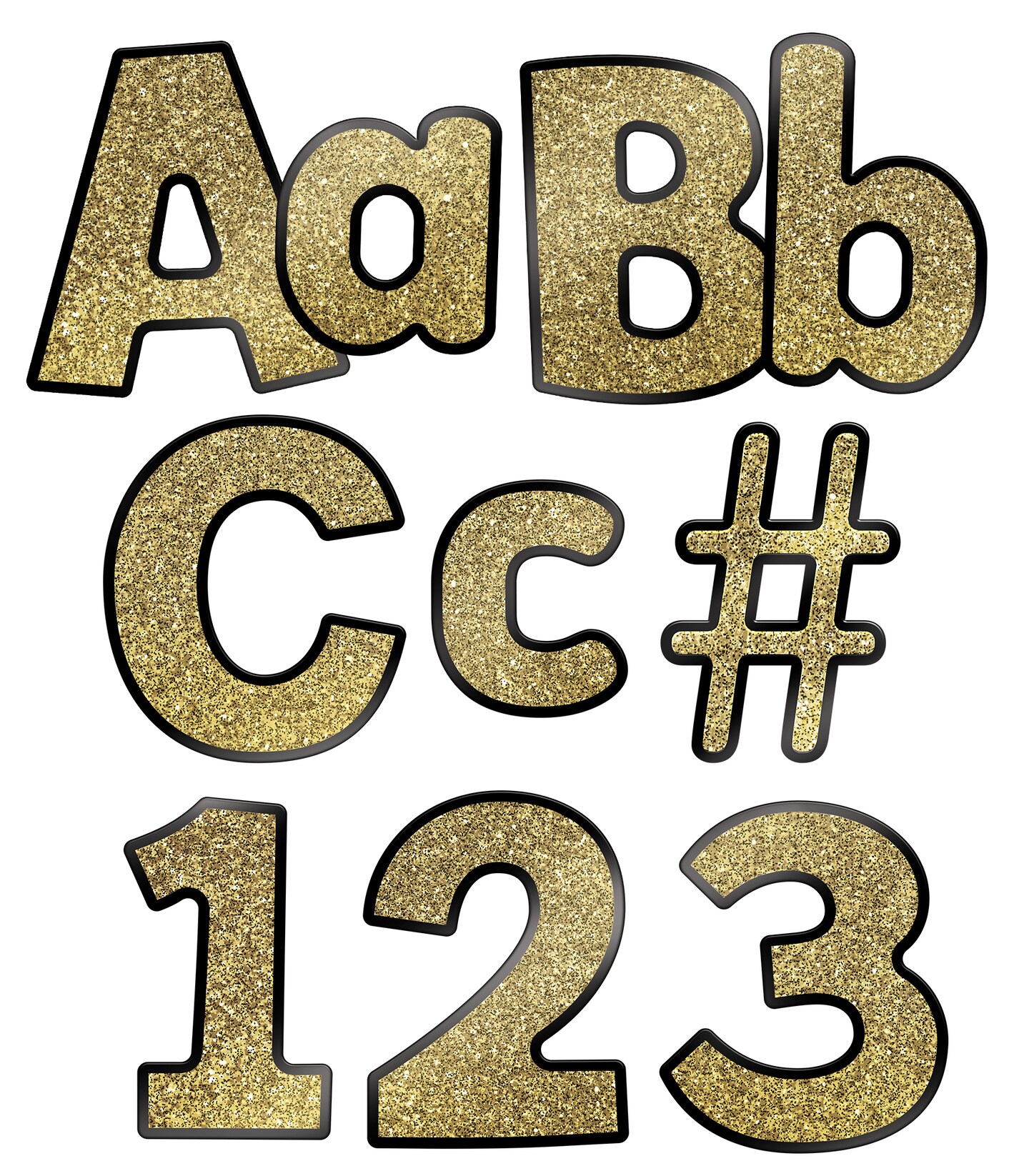 Carson Dellosa 219-Piece Gold Glitter Cutout Letters, 4&#x22; Upper and Lowercase Alphabet, Numbers, Punctuation, and Symbols for Bulletin Board, Posterboard, Party, and Classroom Decor