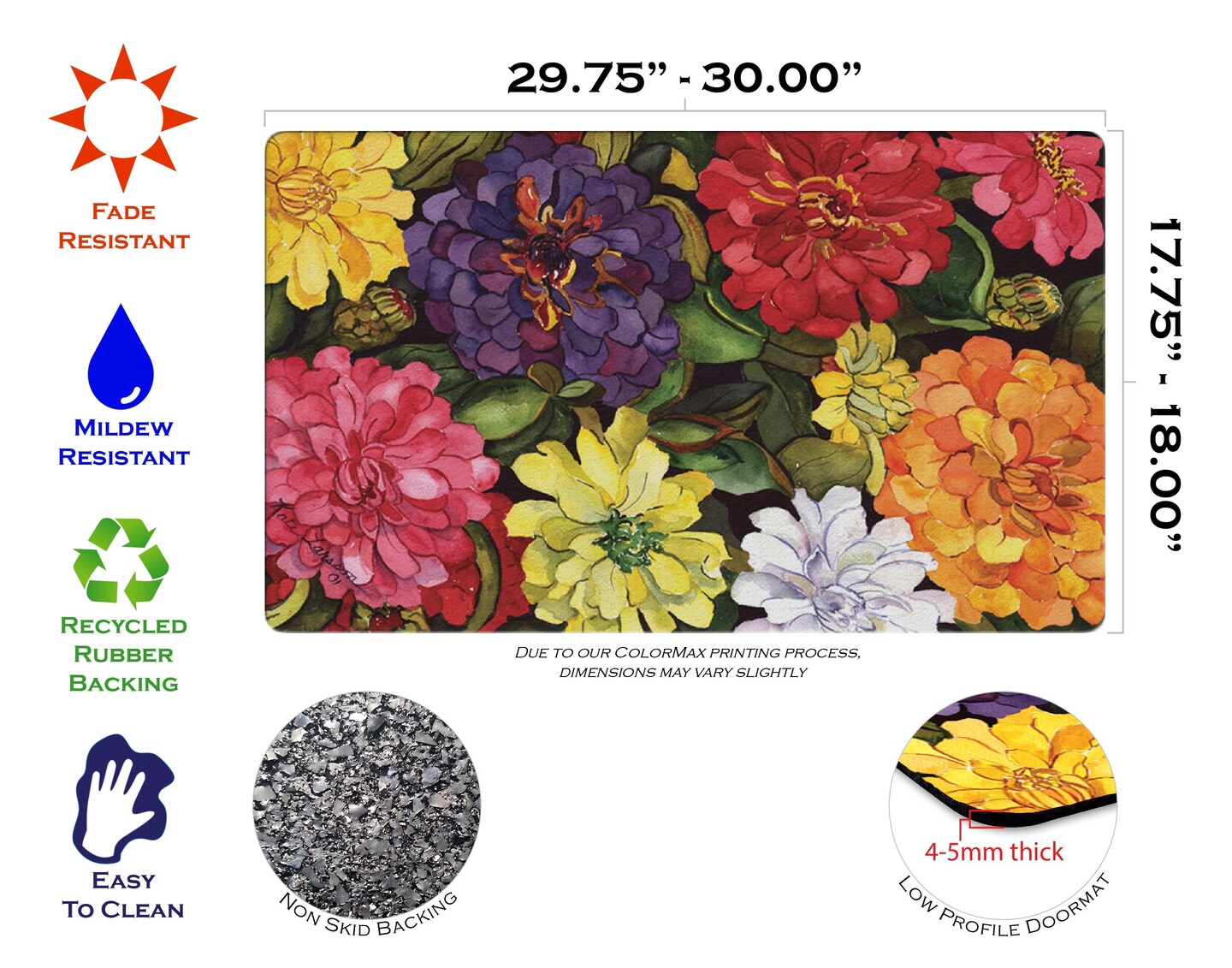 Zippy Zinnias Door Mat (18 x 30&#x22;)