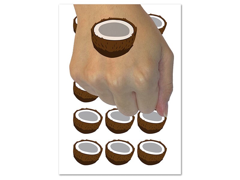 Cut Open Coconut Temporary Tattoo Water Resistant Fake Body Art Set Collection (1 Sheet)