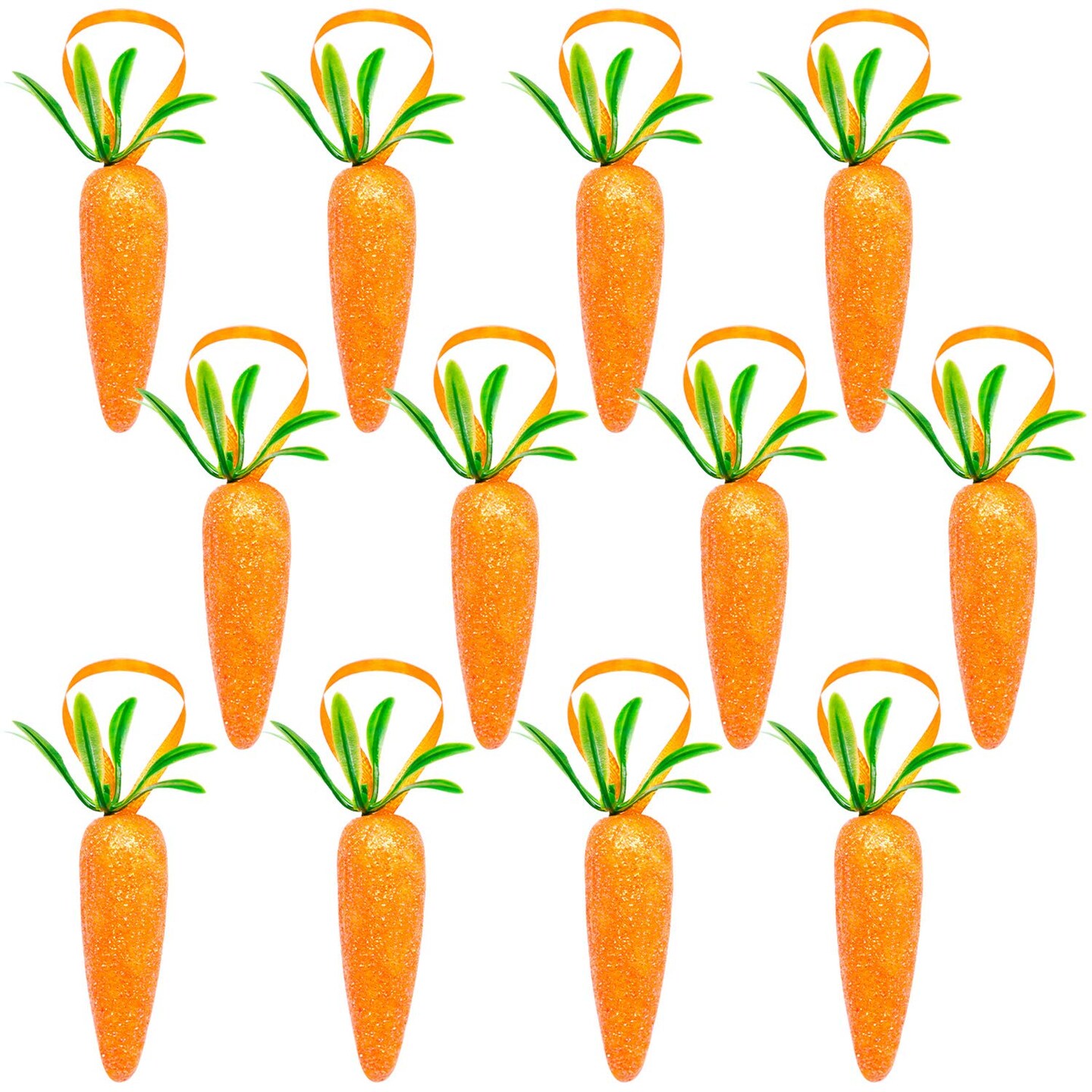 Easter Carrot Hanging Ornaments - 12Pcs Premium Foam Glitter Artificial Carrots for Easter Decoration