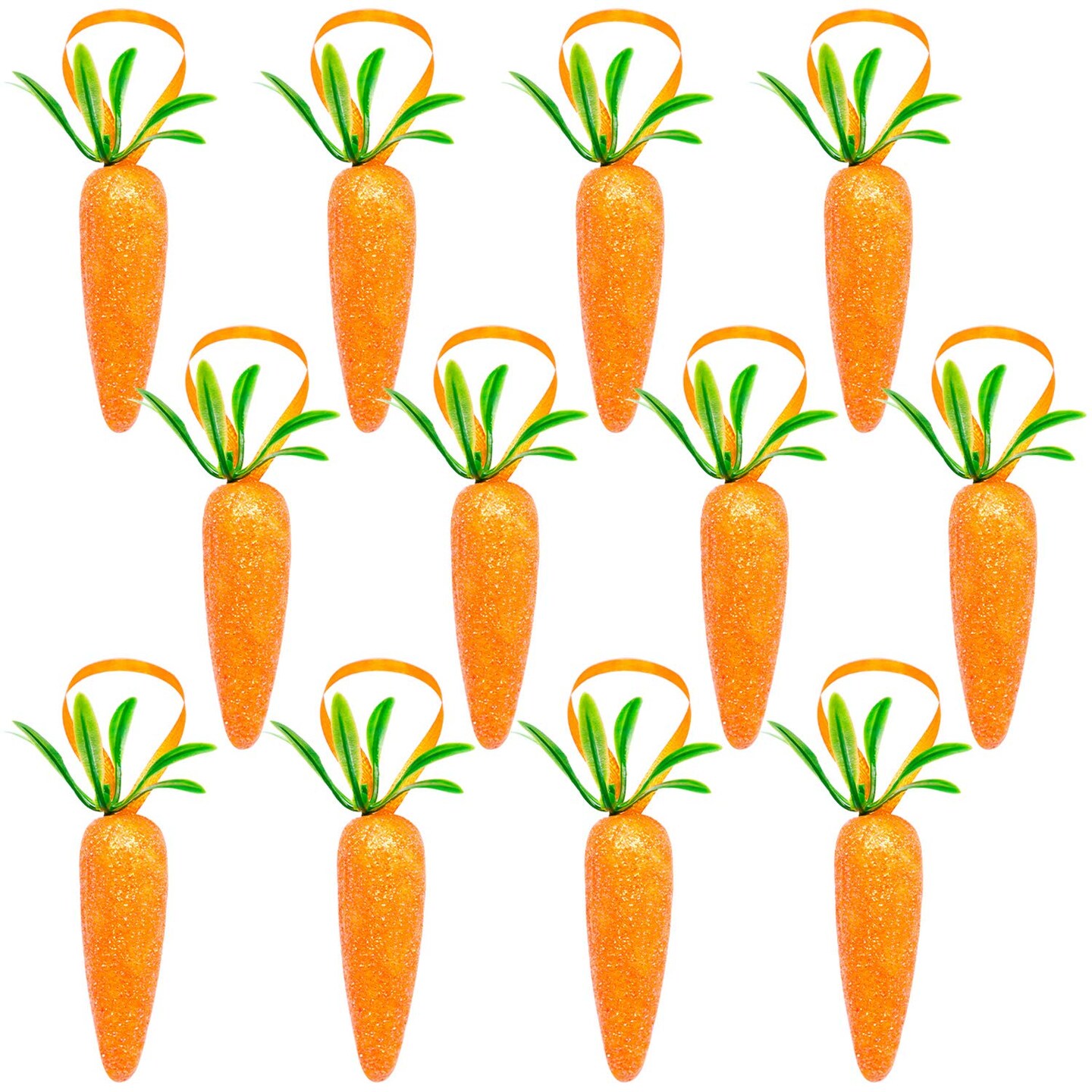 Easter Carrot Hanging Ornaments - 12Pcs Premium Foam Glitter Artificial Carrots for Easter Decoration