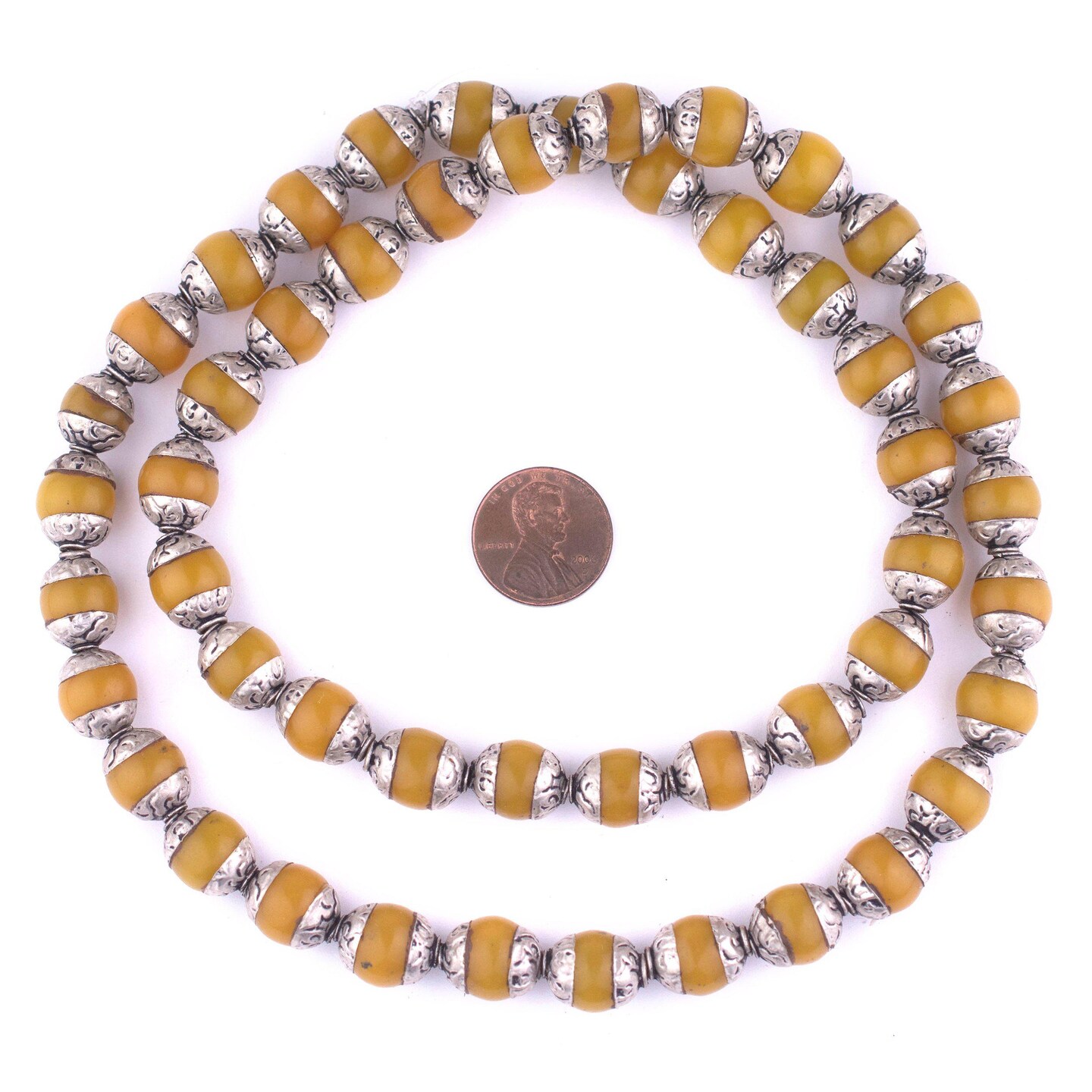 TheBeadChest Capped Amber with Silver Gemstone Beads, Full Strand of Round Nepalese Stone Beads, Great for DIY Jewelry Necklace &#x26; Bracelet Making
