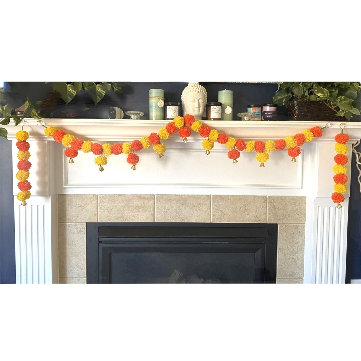 4.5 Feet Marigold Garland Toran Indian Wedding Diwali Decoration Home Party Decor Door Hanging Navratri Pooja Day of the Dead Dia De Los Muertos Ofrenda Mexican Fiesta Halloween Decor