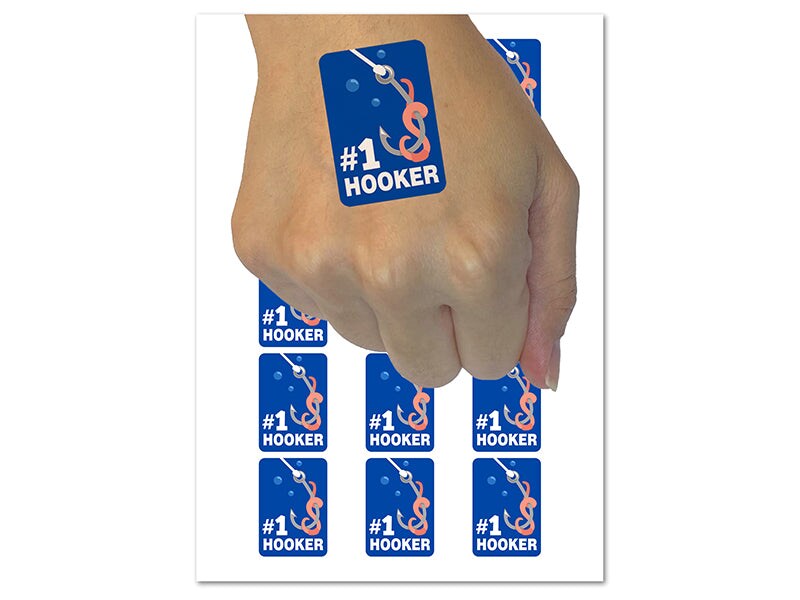 Number 1 Hooker Fishing Hook Bait Worm Temporary Tattoo Water Resistant Fake Body Art Set Collection (1 Sheet)