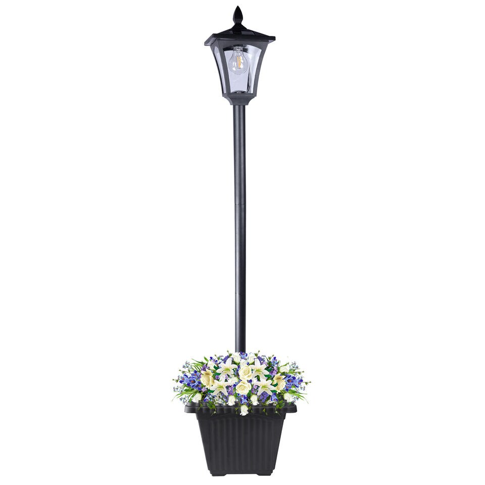 63" Outdoor Solar Lamp Post Light w/ Planter Waterproof Solar Post Street Lamp