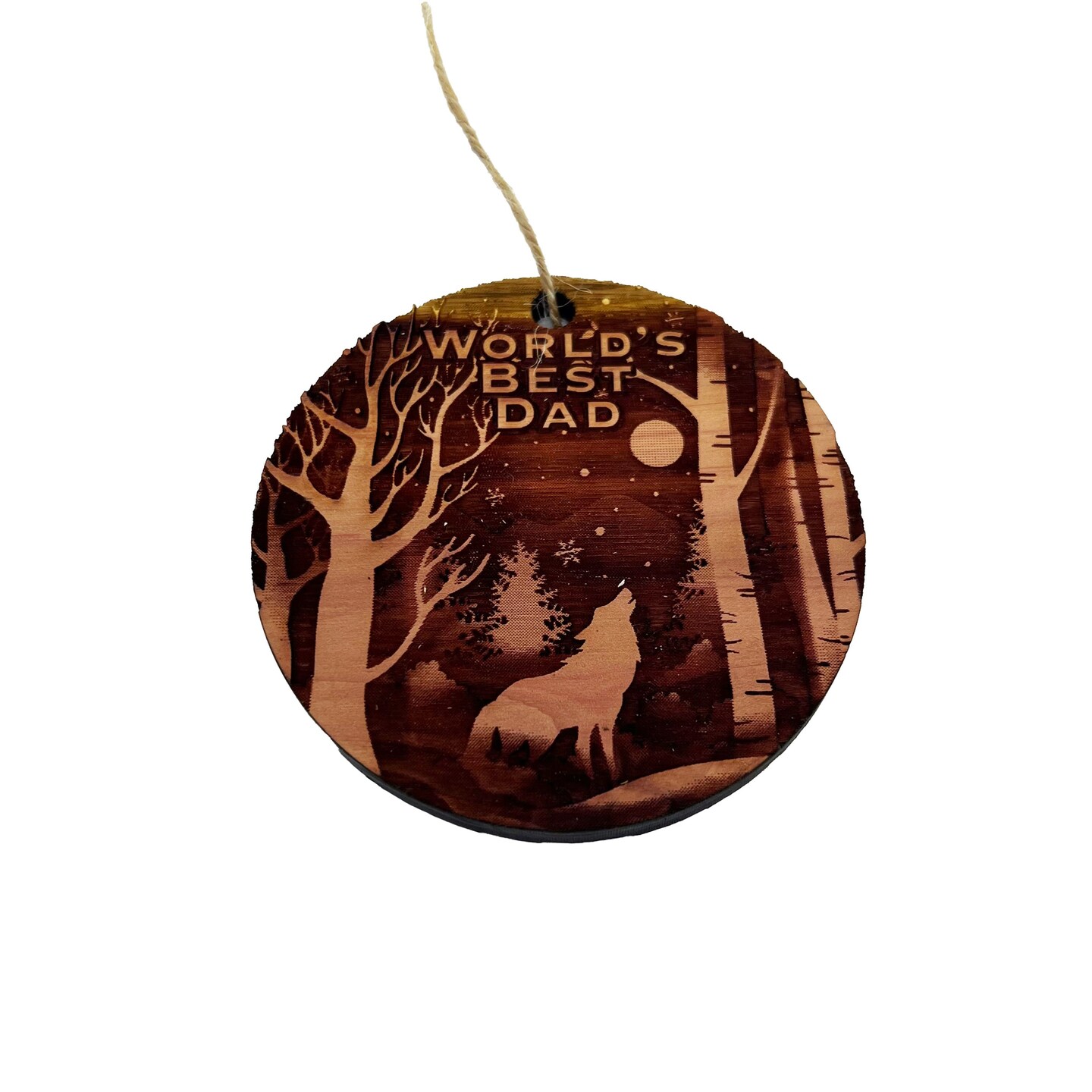 Winter Wolf Worlds Best Dad - cedar ornament Winter Wolf Worlds Best Dad - cedar ornament