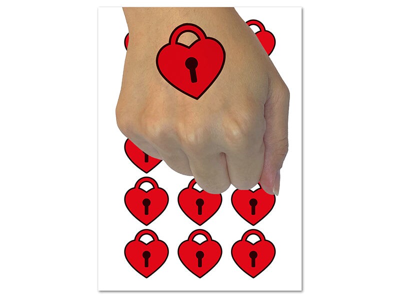 Heart Lock Key Temporary Tattoo Water Resistant Fake Body Art Set Collection (1 Sheet)