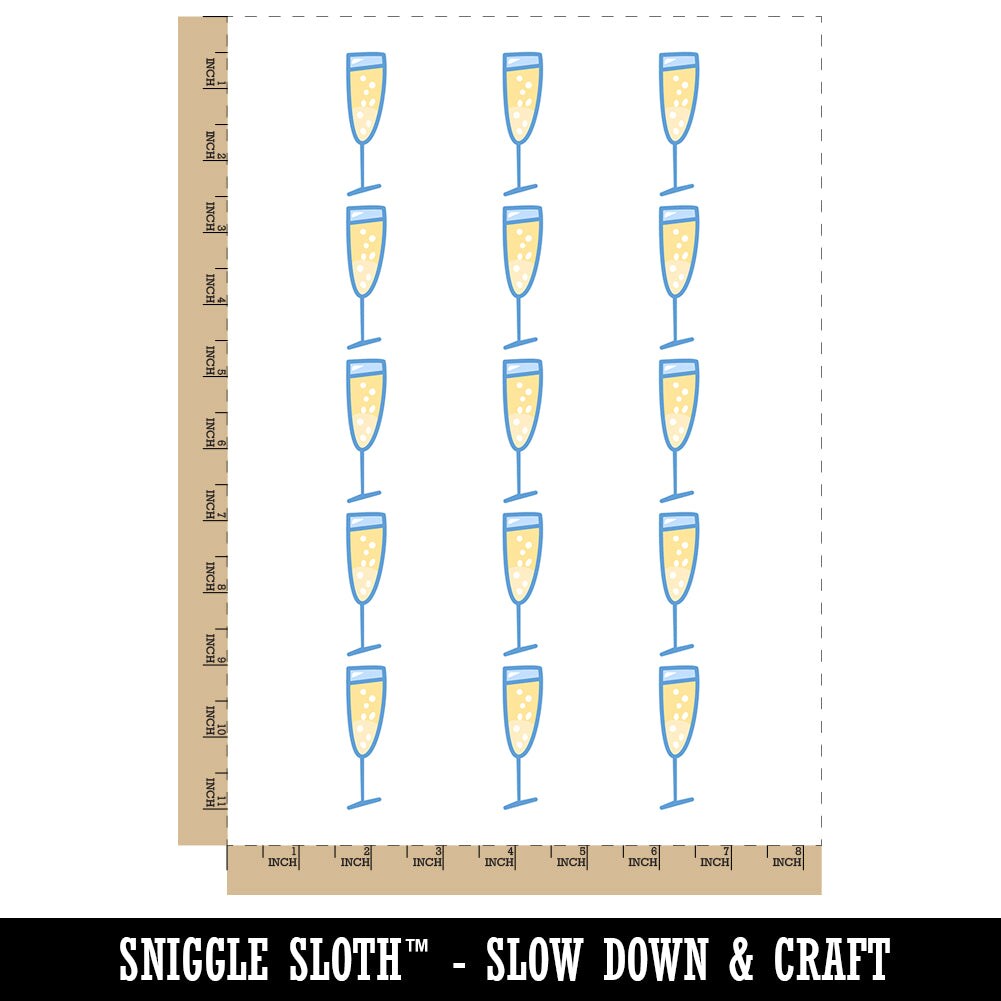 Champagne Glass Doodle Temporary Tattoo Water Resistant Fake Body Art Set Collection (1 Sheet)