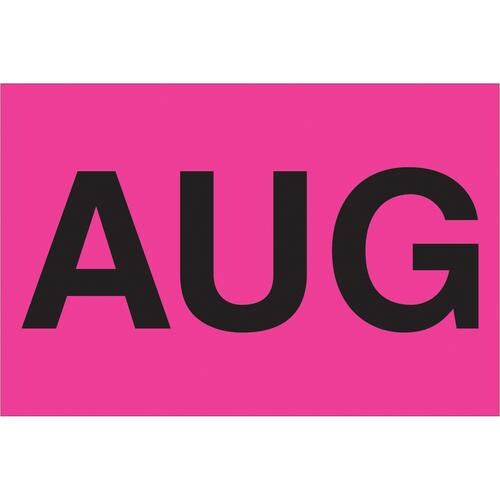 Tape Logic Months of the Year Labels, "AUG", 2" x 3", Fluorescent Pink