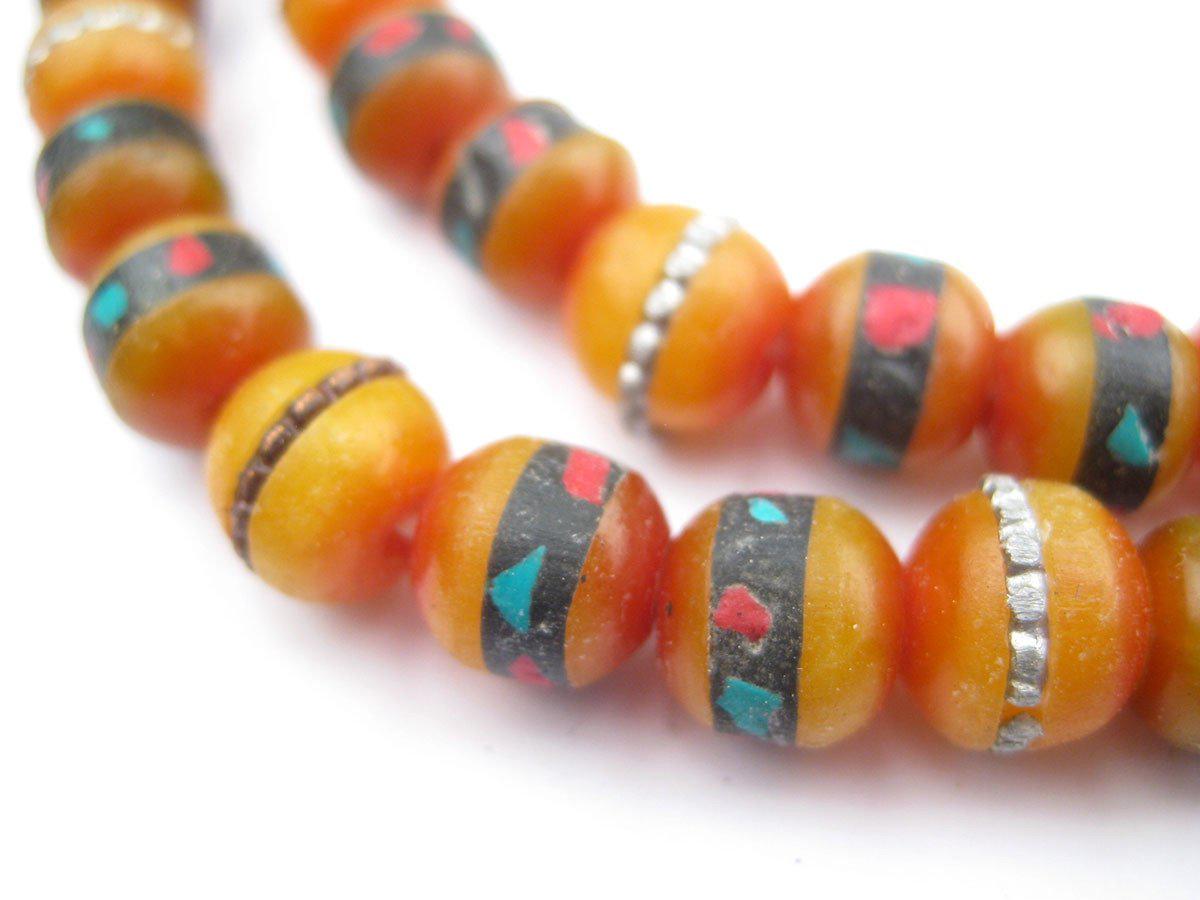 Mala Meditation Beads - 108 Inlaid Prayer Beads for Yoga, Necklace, Jewelry - The Bead Chest (6mm, Orange)