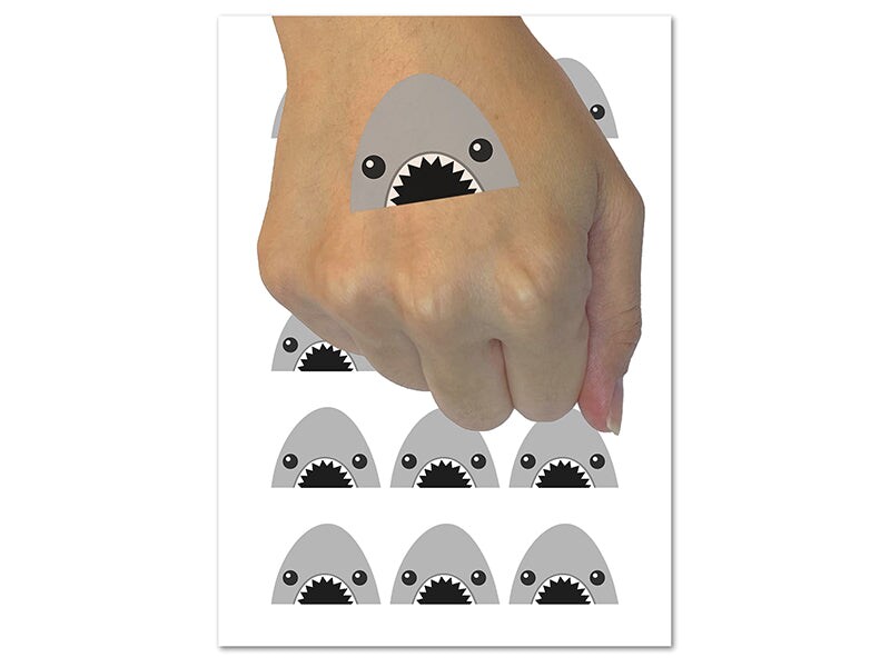 Peeking Shark Temporary Tattoo Water Resistant Fake Body Art Set Collection (1 Sheet)