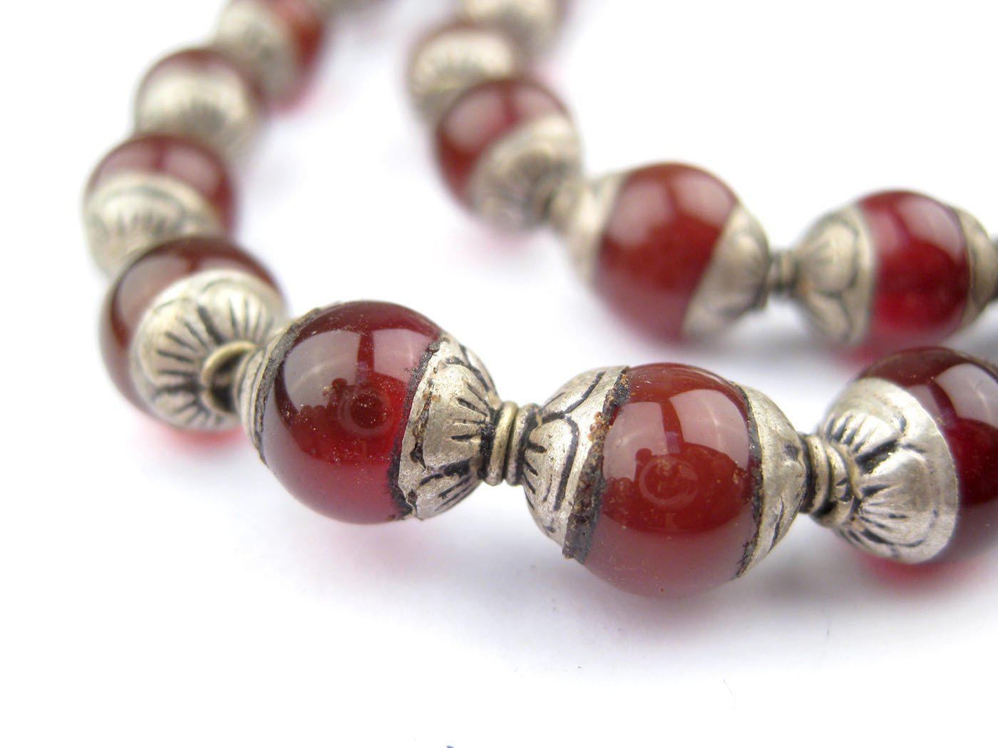 TheBeadChest Capped Carnelian with Silver Gemstone Beads, Full Strand of Round Nepalese Stone Beads, Great for DIY Jewelry Necklace &#x26; Bracelet Making