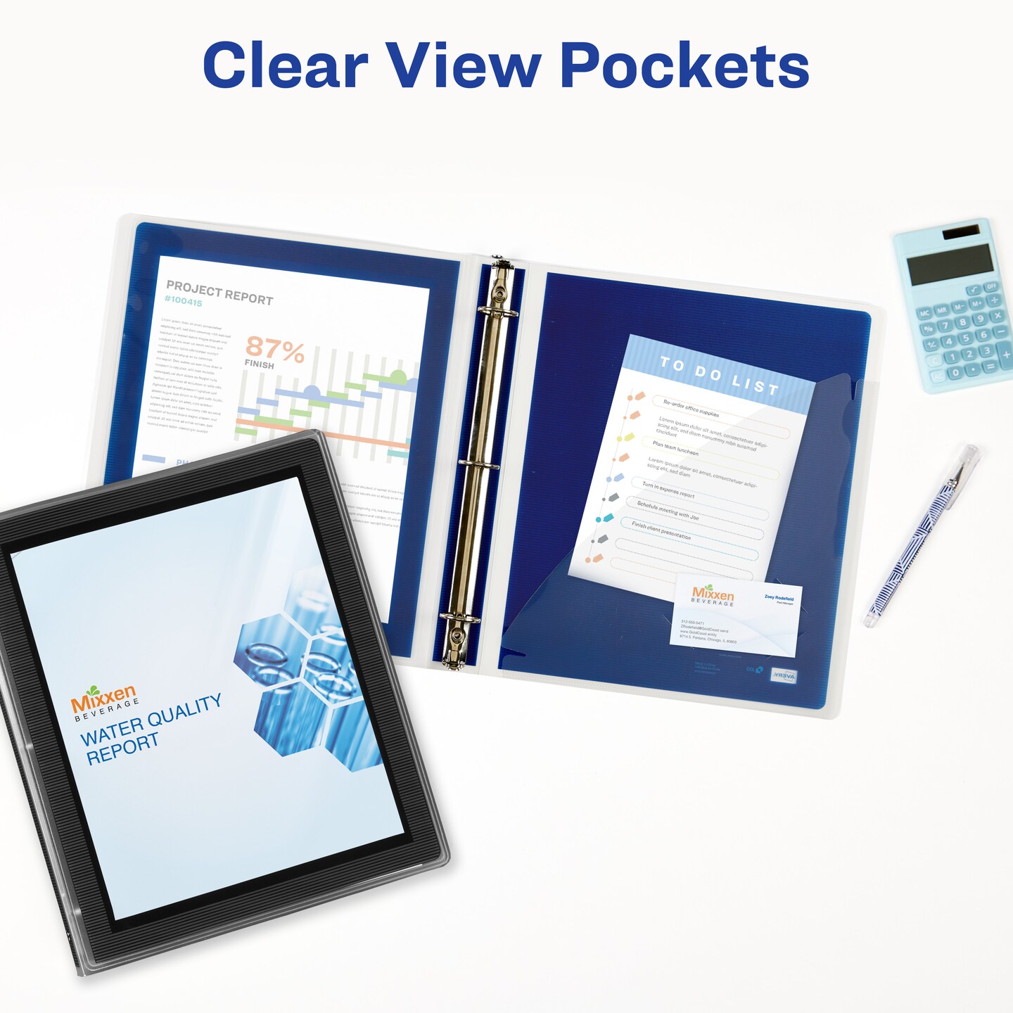 Avery Flexi-View 3 Ring Binder, 1.5&#x22; Round Rings, 1 Navy Blue Binder (17638)