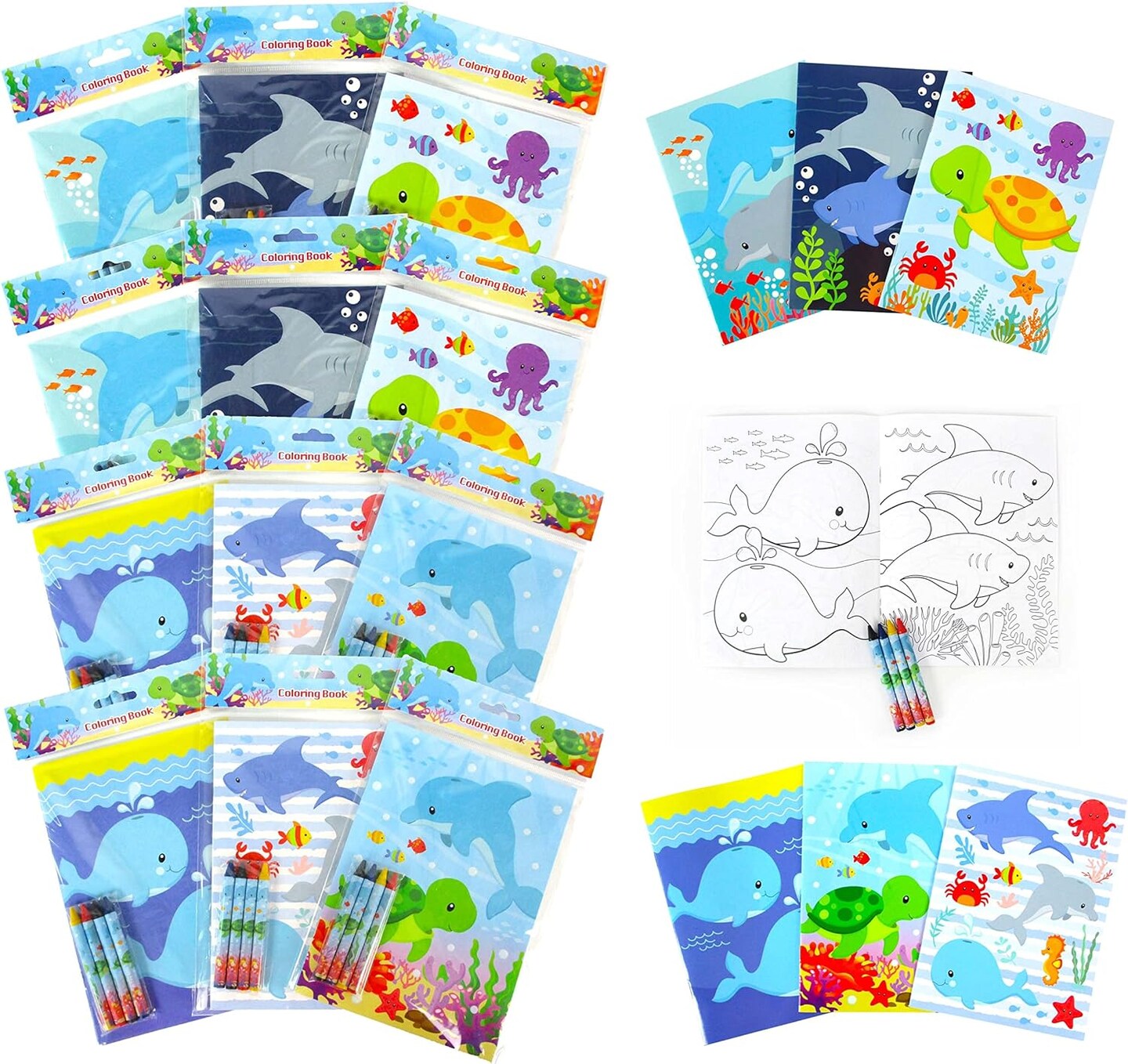 TINYMILLS Sea Turtles Animals Coloring Book Set with 12 Coloring Books and 48 Crayons