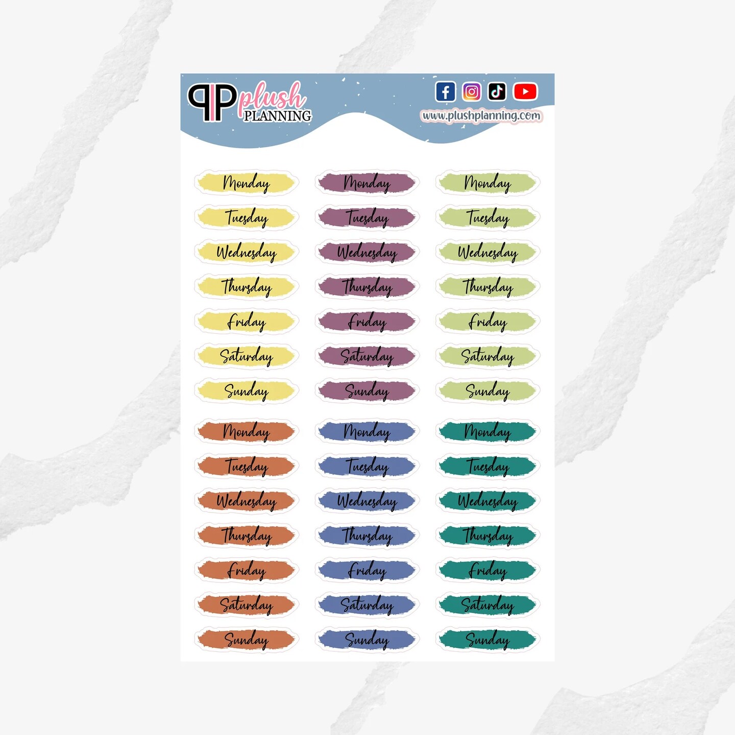 Days of the Week Daily Brush Strokes Headers Planner Stickers ...