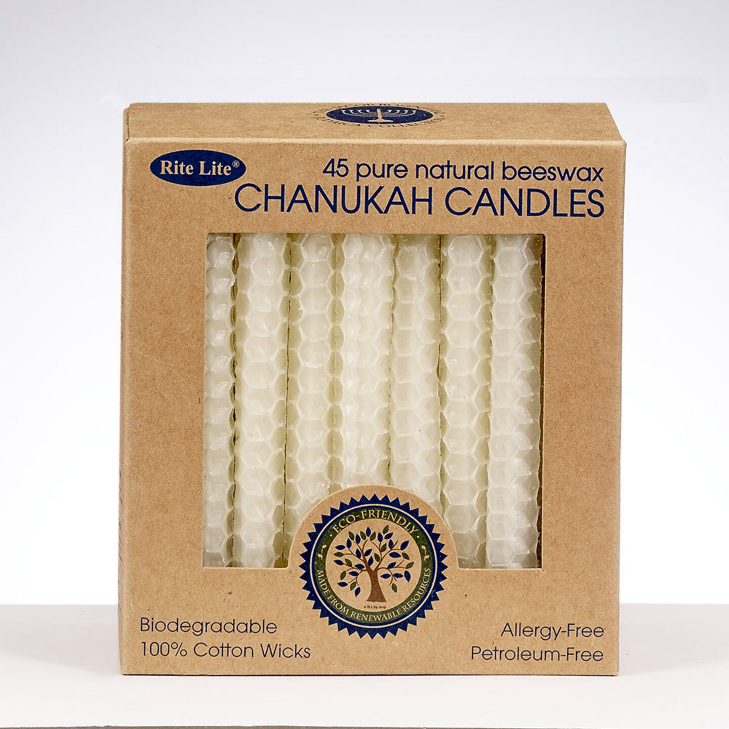 Rite Lite White Eco-Friendly Natural Beeswax Hanukkah Menorah Candles 4"