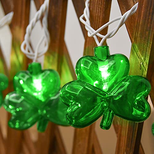 Outdoor St. Patrick&#x27;s Day String Lights, 8.5Ft St. Patrick Decoration Lights with 10 Clover Lights, Plug in Shamrocks Lights Indoor for Garden Bedroom Birthday, Green Clover Decor