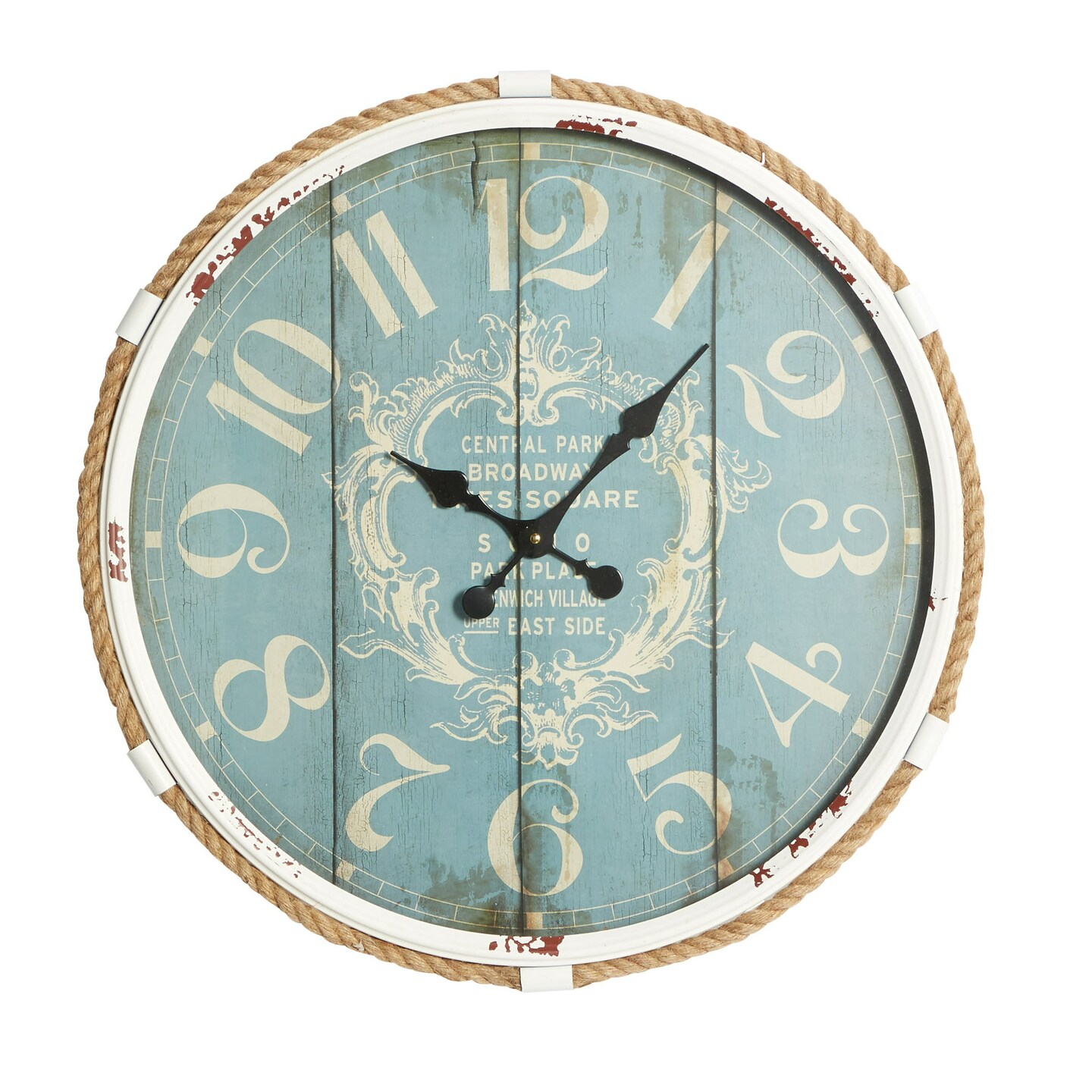 Coastal Turquoise/White Metal Round Wall Clock with Spade-Shaped Hands, 25&#x22; Diameter