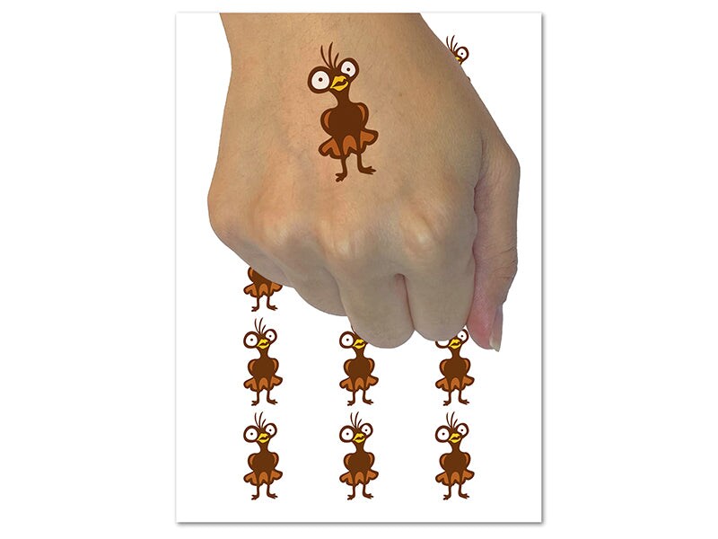 Weird Creepy Bug Eyed Bird Chicken Temporary Tattoo Water Resistant Fake Body Art Set Collection (1 Sheet)